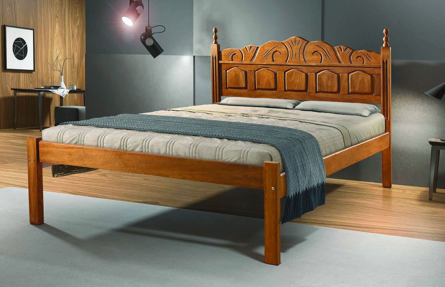 Cama Casal Capelinha Madeira Sucupira Cera Quarto Braznelo | MadeiraMadeira