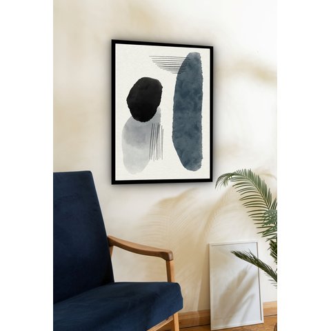 Quadro Decorativo Abstrato Formas Cinza Preto - 70x50cm:moldura Preta