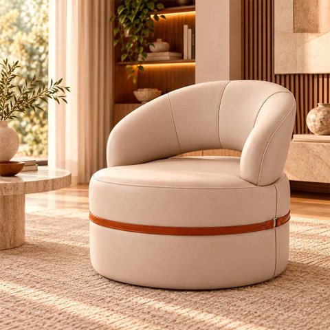 Poltrona Decorativa Sala de Estar Luna Couríssimo M6 - Monari Design Cor:Bege