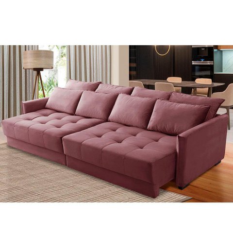 Sofá Retrátil e Reclinável 2,30m Mariah Veludo Rose Madelina Decor