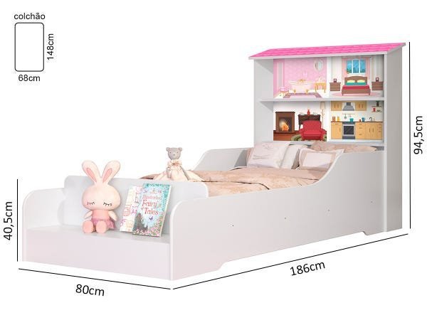 Cama Casinha Infantil Princesa Liz com Prateleiras e Grade de Proteção Branco - 2