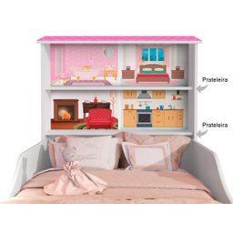 Cama Casinha Infantil Princesa Liz com Prateleiras e Grade de Proteção Branco - 3
