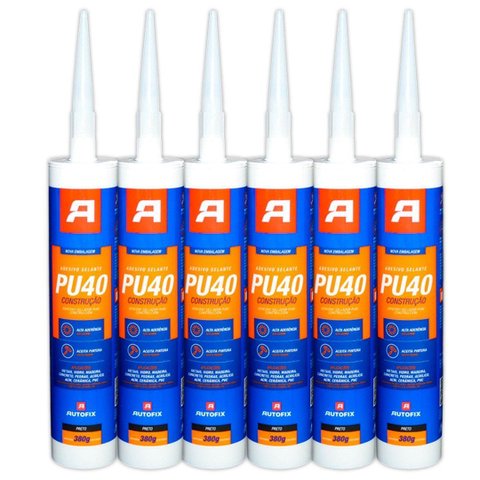 Kit 6 Adesivo Selante Pu 40 Autofix - Preto 380g Preto 380g