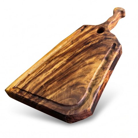 Tábua de Corte Orgânica Madeira Maciça Premium com Alça:71x38x5cm