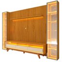 Ver mais imagens de Rack com Painel Ripado para TV até 85 Polegadas com LED 100% MDF 304,8CMX237CM Pés em Madeira Maciça Mad Esp Nobre Clean Requinte Luminare