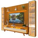 Ver imagem 2 de Rack com Painel Ripado para TV até 85 Polegadas com LED 100% MDF 304,8CMX237CM Pés em Madeira Maciça Mad Esp Nobre Clean Requinte Luminare