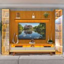 Ver imagem 7 de Rack com Painel Ripado para TV até 85 Polegadas com LED 100% MDF 304,8CMX237CM Pés em Madeira Maciça Mad Esp Nobre Clean Requinte Luminare