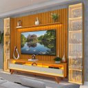 Ver imagem 1 de Rack com Painel Ripado para TV até 85 Polegadas com LED 100% MDF 304,8CMX237CM Pés em Madeira Maciça Mad Esp Nobre Clean Requinte Luminare