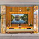 Ver imagem 7 de Rack Painel Ripado para TV até 85 Polegadas com LED 100% MDF 304,8cmx237cm Pés em Madeira Maciça Mad Esp Nobre Clean Requinte Luminare Marrom Naturale/Off White