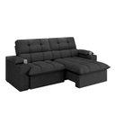 Ver imagem 4 de Sofá Retrátil e Reclinável 2,10m Suede Preto c/ Porta Copo Liverton Xflex
