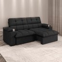 Ver imagem 1 de Sofá Retrátil Reclinável 2,10m Suede Preto c/ Porta Copo Liverton Xflex
