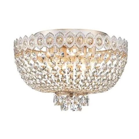 Plafon Queen Metal Branco com Ouro Jateado com Cristais Transp 6 Lampadas Tupiara
