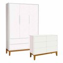 Ver imagem 1 de Cômoda 6 Gavetas e Guarda Roupa Infantil 3 Portas New Classic Branco Acetinado com Pés Madeira - Rel