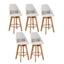 Ver imagem 1 de Kit 05 Banquetas Linho Bege E Almofada Folhas