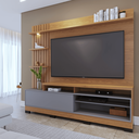 Ver imagem 2 de Home Angra C/ Portas e Compartimentos Sala de Estar Prateleiras Porta Itens C/ Pes Freijo / Cinza