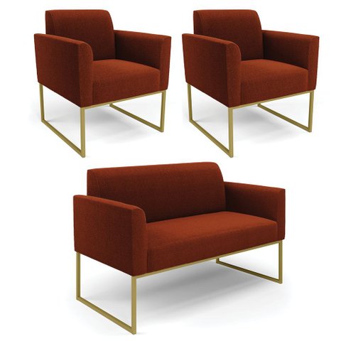 Namoradeira e 2 Poltronas Industrial Dourado Marisa Bouclê Terra D03 - D’Rossi