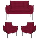 Ver imagem 1 de Kit 02 Poltronas + Namoradeira Pé Metal Preto Recepção Sala Marsala