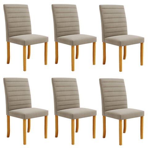 Kit 6 Cadeiras de Sala de Jantar Estofadas Veiga Madeira Maciça Suede Bege G78 - Gran Belo Cadeira d