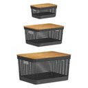 Ver imagem 1 de Kit de Cesto Organizador Grid Preto com Tampa de Bambu 03 Peças