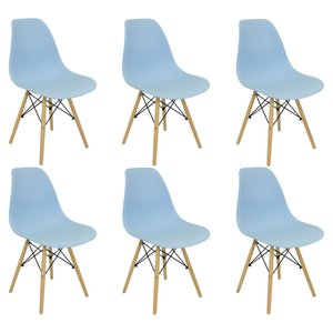 Kit 6 Cadeiras Charles Eames Eiffel Wood Design Azul Claro