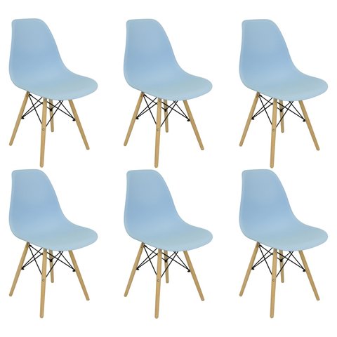 Kit 6 Cadeiras Charles Eames Eiffel Wood Design Azul Claro