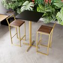 Ver imagem 1 de Jogo Mesa Alta Bistrô Quadrada Preta 2 Banquetas Imbuia Confort Industrial Dourado Don Castro Decor 