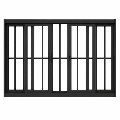 Janela de Correr 4 Folhas com Grade Alumínio Preto 100x200 Linha 25 Jade