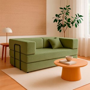 Sofá Cama na Caixa 3 Lugares Orgânico Moderno Premium Boucle