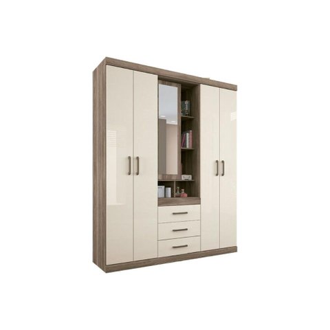 Guarda Roupa Solteiro 5 Portas e 3 Gavetas Havana Star 5.3 Castanha/off White - Santos Andirá