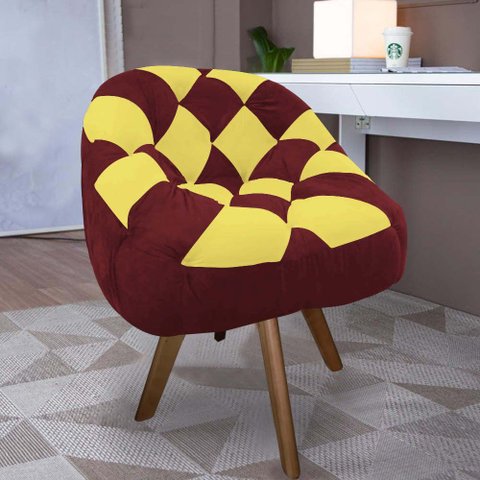Poltrona Paloma Escritório Sala Giratória Madeira Suede Vinho e Suede Amarelo - Dominic Decor
