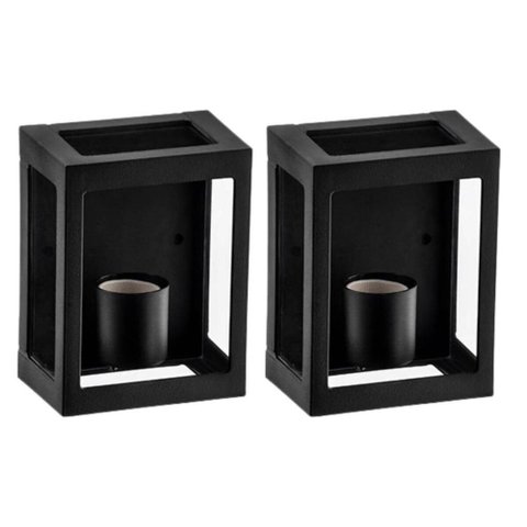 Kit 2 Arandelas Quadrada Lente Transparente Preto Grade Aberta Área Externa Interna E27 Dital