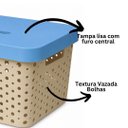 Ver imagem 3 de Caixa Organizadora Cesto Multiuso Infantil com Tampa 17 Litros Baby Bege e Azul - Usual