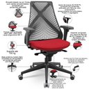 Ver imagem 3 de Kit 02 Cadeiras de Escritório Giratória Presidente Unix P03 Tela Cinza Crepe Vermelho - Lyam Decor