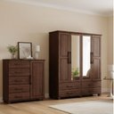 Ver imagem 1 de Conjunto Guarda Roupa 4 Portas + Cômoda 5 Gavetas 100% Madeira Maciça - Linha Ouro Finestra Móveis Marrom/Café