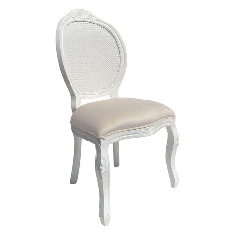 Cadeira Medalhão Madeira Entalhada com Tela Telinha Palhinha Poltrona Natural Provençal Indiana Deco