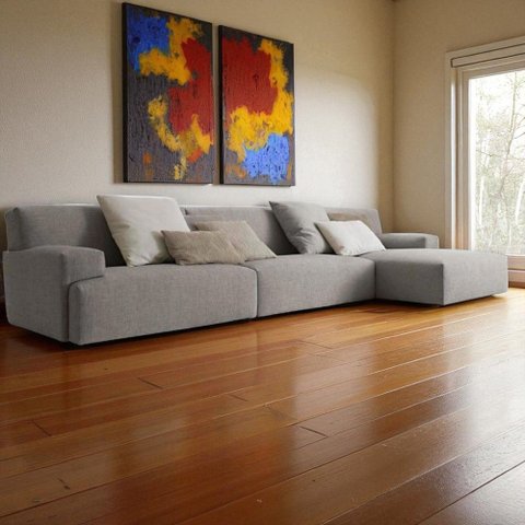 Sofá de Canto com Chaise - 2,93m x 1,61m, Linho Sintético Cinza
