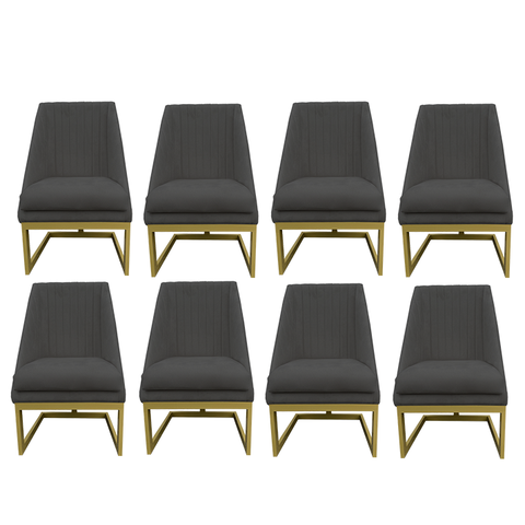 Kit 08 Cadeiras para Sala de Jantar Ana Base de Ferro Suede Grafite - D'classe Decor