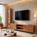 Ver imagem 1 de Conjunto Cristaleira Porta de Vidro com LED e Rack Ripado Suspenso 100% MDF Zeus