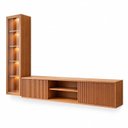 Ver imagem 2 de Conjunto Cristaleira Porta de Vidro com LED e Rack Ripado Suspenso 100% MDF Zeus