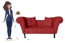 Ver imagem 4 de Recamier Decorativo Divã Dubai Couro Vermelho Pés Madeira Mz Decor