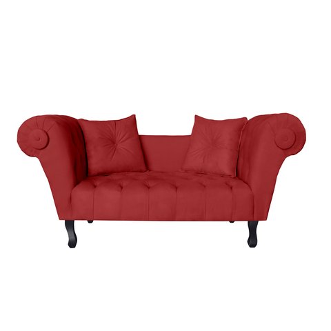 Recamier Decorativo Divã Dubai Couro Vermelho Pés Madeira Mz Decor