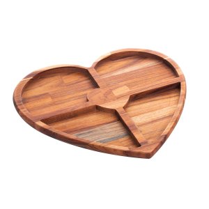 Petisqueira de Madeira 4 Divisórias Teca Coração 37x33x2cm