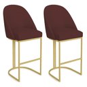 Ver imagem 1 de Kit 02 Banquetas Altas Bela Suede Base Metálica Industrial Dourado - Pallazio Cor:Marsala
