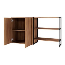 Armário Aéreo 60cm 2 Portas e Nicho 3 Prateleiras F5 Office Cor:nogal com Preto - 5