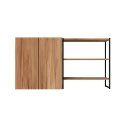 Armário Aéreo 60cm 2 Portas e Nicho 3 Prateleiras F5 Office Cor:nogal com Preto - 4