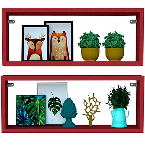 Kit 2 Nicho Retangular Vermelho 40x20x10p Mdf Decorativo