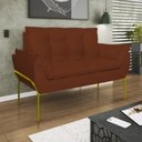 Ver imagem 2 de Kit 2 Poltronas + Namoradeira Pé Metal Dourado Recepção Sala Terracota