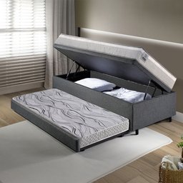 Bicama Box Baú Solteiro Linho Cinza 88x188 com Colchão Hanover Molas Ensacadas Inducol - 3