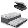 Bicama Box Baú Solteiro Linho Cinza 88x188 com Colchão Hanover Molas Ensacadas Inducol - 1