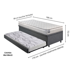 Bicama Box Baú Solteiro Linho Cinza 88x188 com Colchão Hanover Molas Ensacadas Inducol - 2